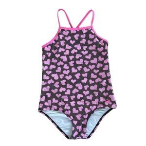 OP Girls Polka Dots & Hearts One Piece Swimsuit, Sz 10/12